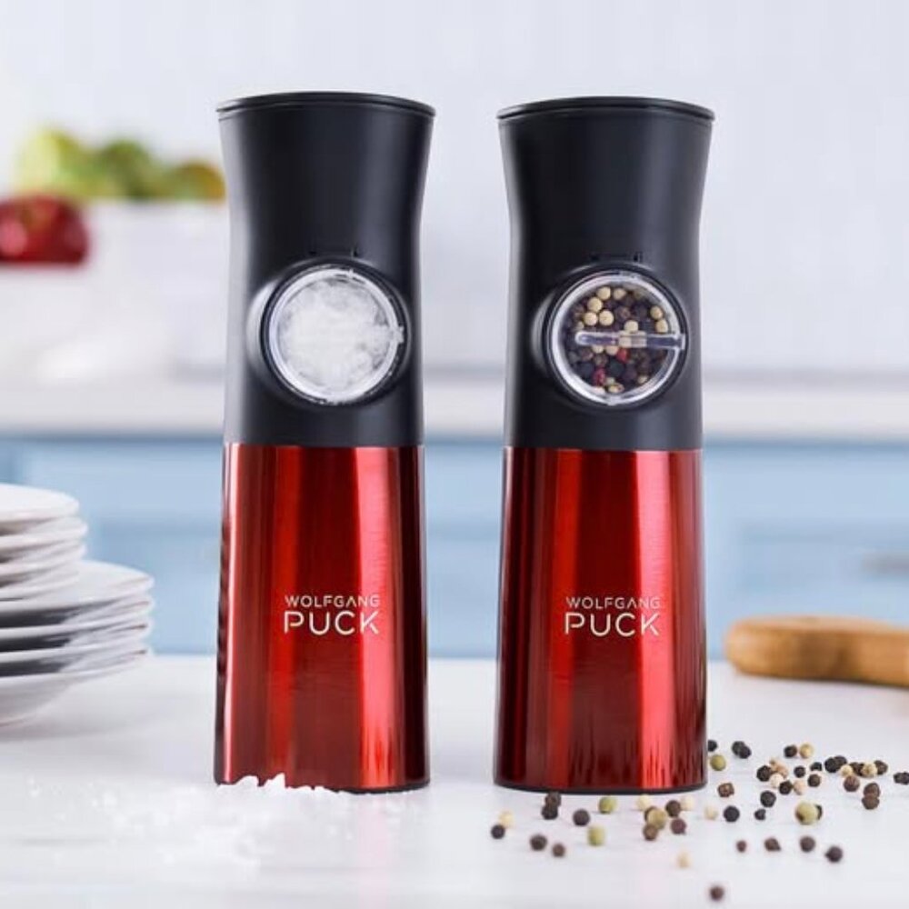 NEW!! Wolfgang Puck 2 Piece Gravity Activated Spice Mill Set Battery’s included